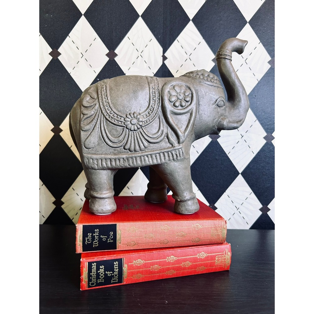 Vintage Gray Elephant Statue Trunk Up Good Luck Bohemian Decor 10"" - Picture 3 of 17
